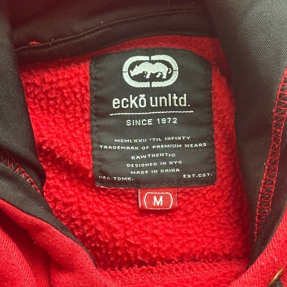 Ecko Unltd CutNSew Rhino Embroidered Hooded Pullover Red/Black Men’s Medium - Picture 7 of 8